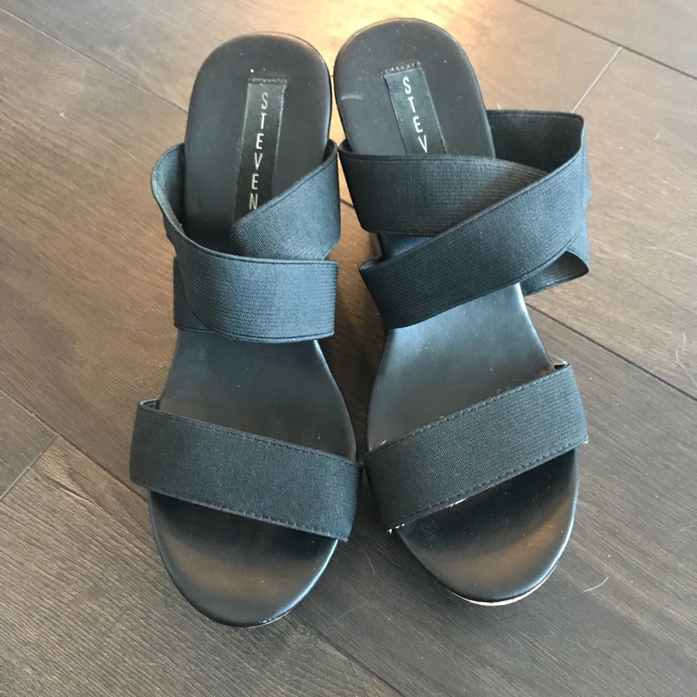 Steven Black Wedge Sandals